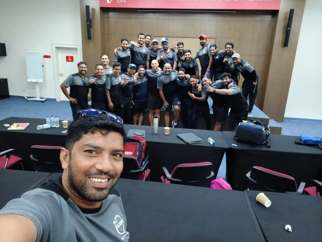 Coach with the ICC Academy coaching cohort after a certification programme in Dubai